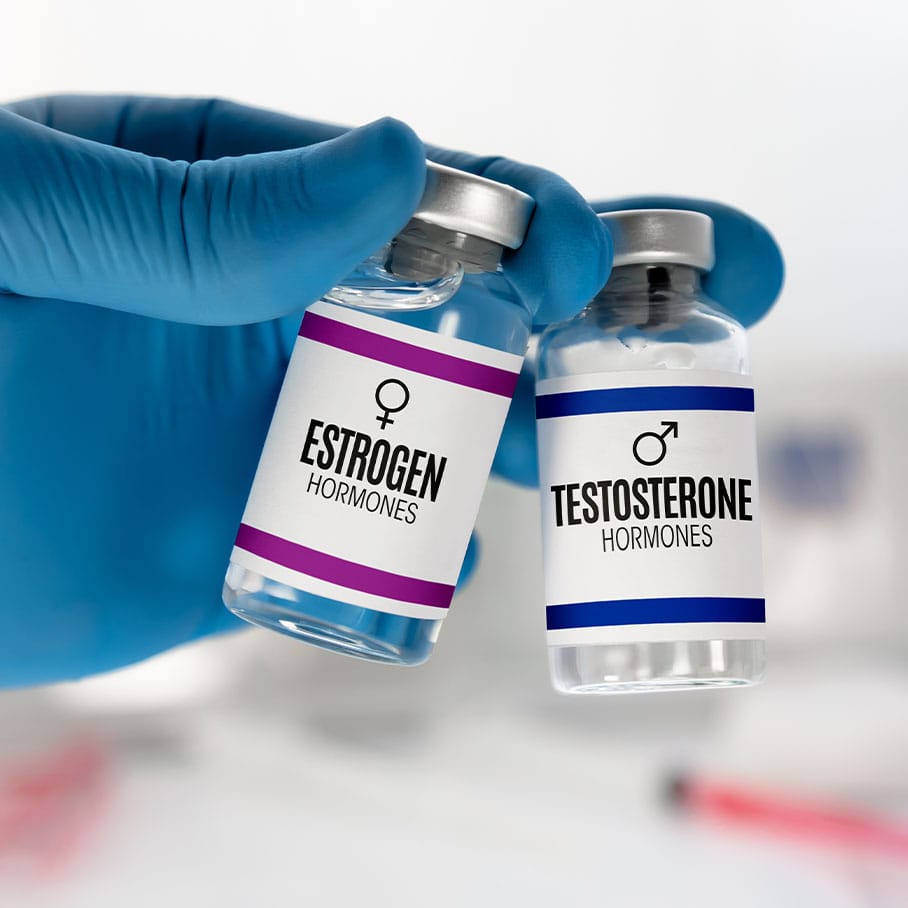 Bottles of hormones from Serotonin Centers.