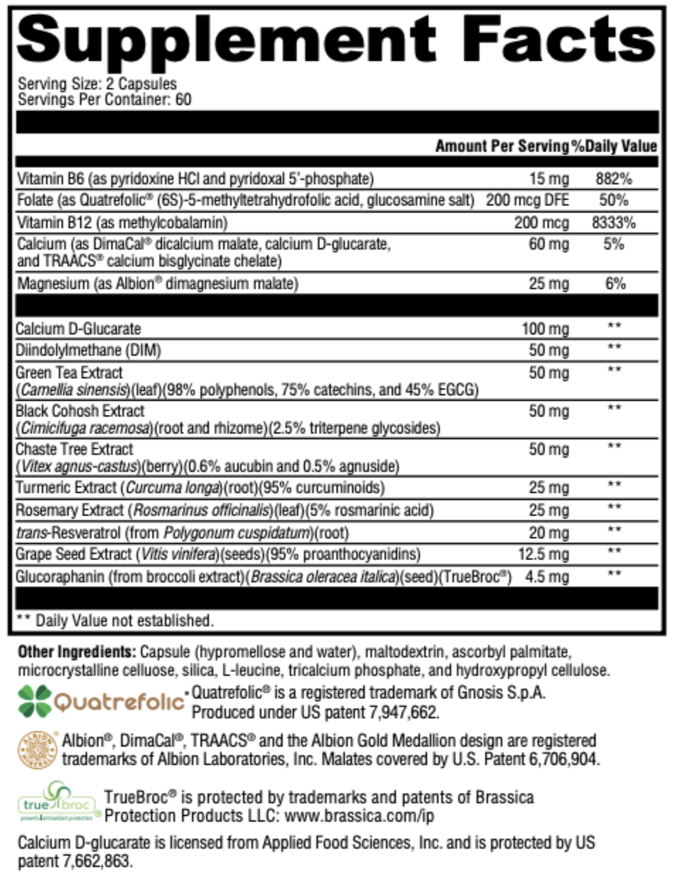 Supplement facts for HER Hormone Support