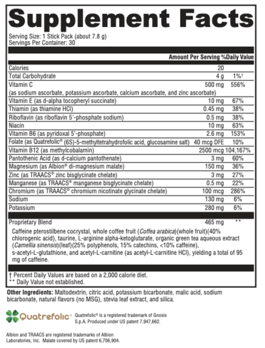 Supplement facts for Sero-Ignite Workout with Creatine